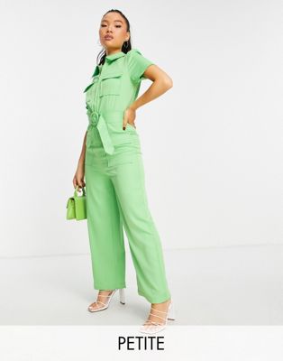 Vila Petite tailored wide leg jumpsuit with pocket detail in green