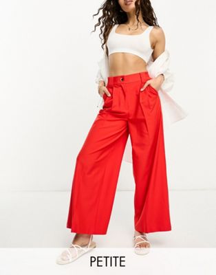 Vila Petite tailored wide leg trousers in red