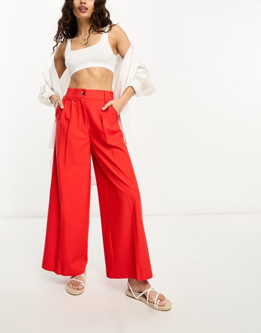 Petite red wide outlet leg trousers