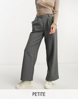 Vila Petite tailored wide leg trousers with pleat front in grey