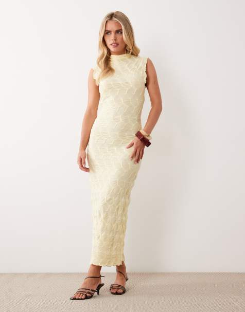 Vila Petite textured jersey maxi dress in pastel yellow - view 1