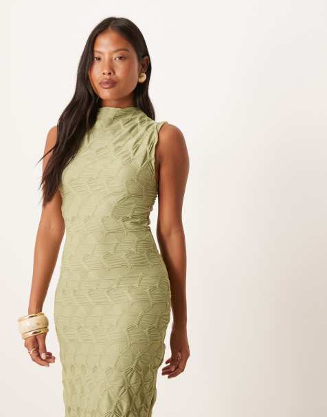 Vila Petite textured jersey maxi dress in sage green - view 1