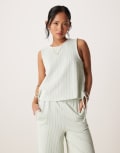 [Vila Petite] VILA Petite textured stripe sleeveless tie side top in green and cream (part of a set) XXL Silt Green BIRCH