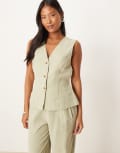 [Vila Petite] VILA Petite tie waist tailored waistcoat in sage green (Part of a set) 36 Elm