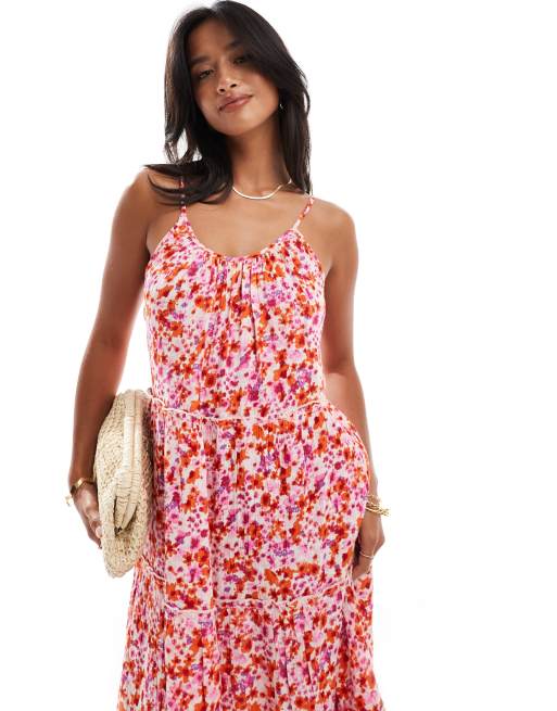Vila Petite tiered maxi cami dress in pink floral print, 2 of 4