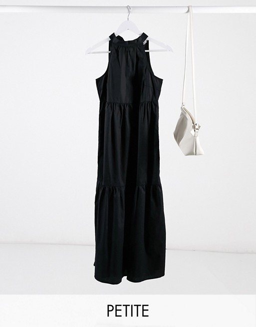 Vila Petite tiered maxi dress with halterneck in black