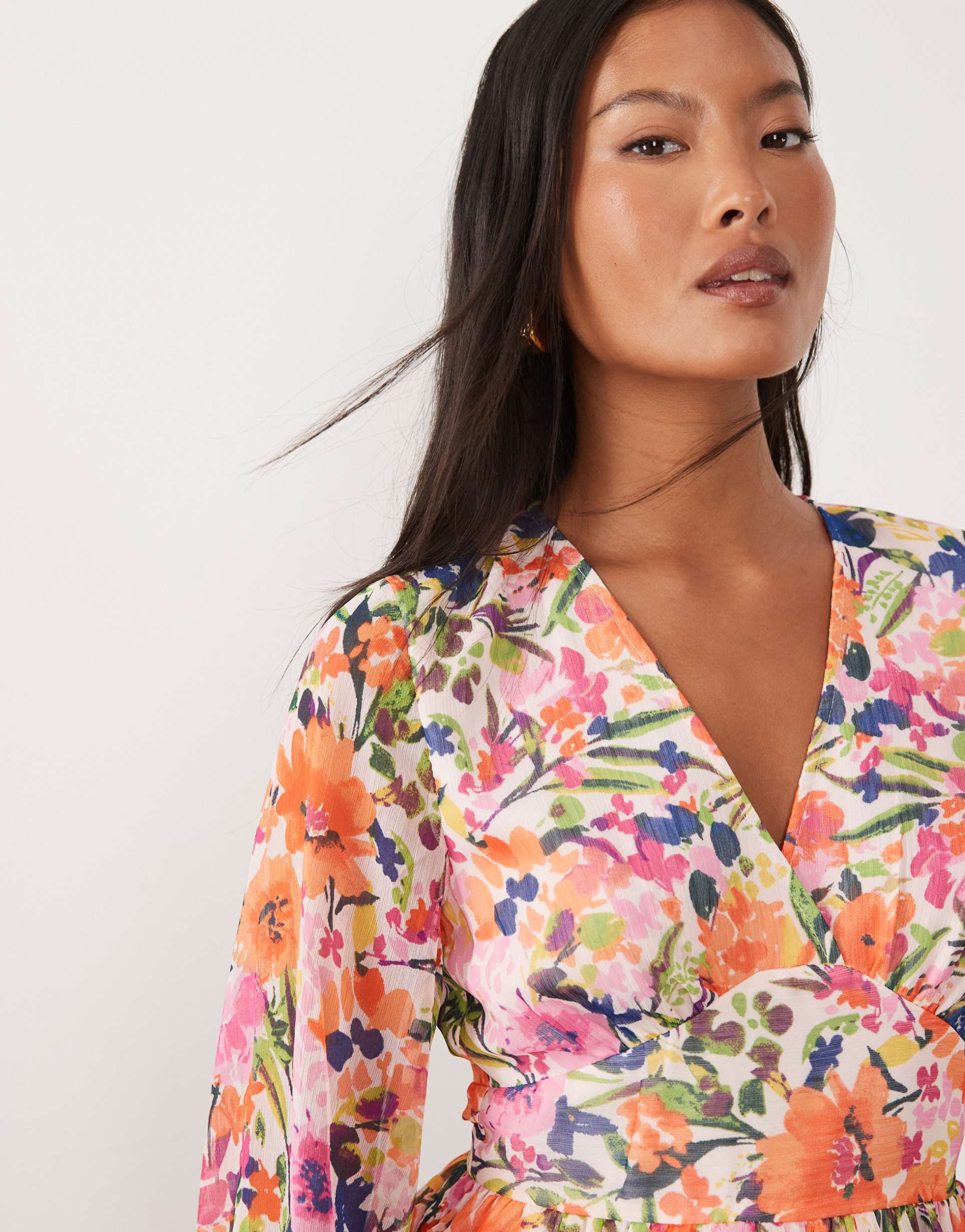 vila petite tiered mini dress in multi floral print