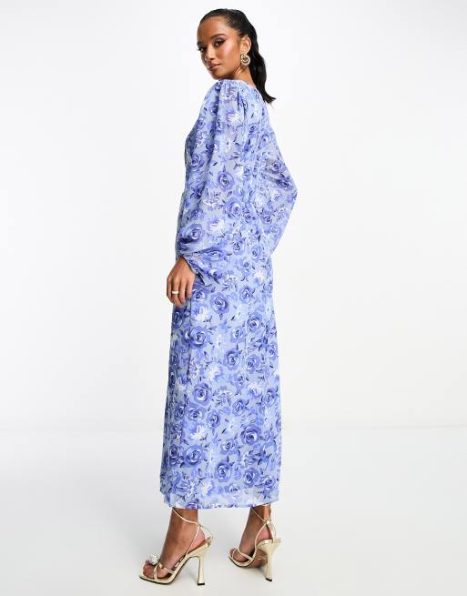 Zara blue floral outlet maxi dress