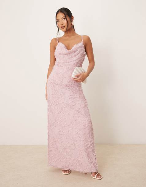 VILA Petite - Vestito lungo con spalline sottili testurizzato rosa con scollo ad anello - view 1