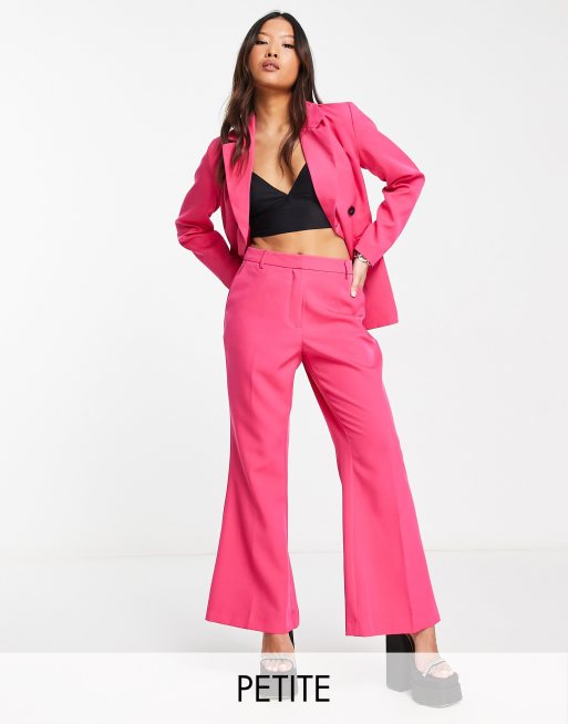 Vila Petite wide leg flared suit pants in bright pink | ASOS