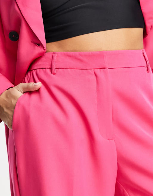 Vila Petite wide leg flared suit trousers in bright pink