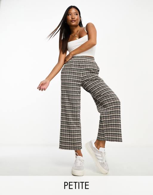 Vila Petite wide leg trouser in neutral check