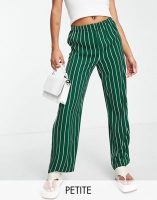 Vila Petite wide leg trousers with elasticated waist in green stripe