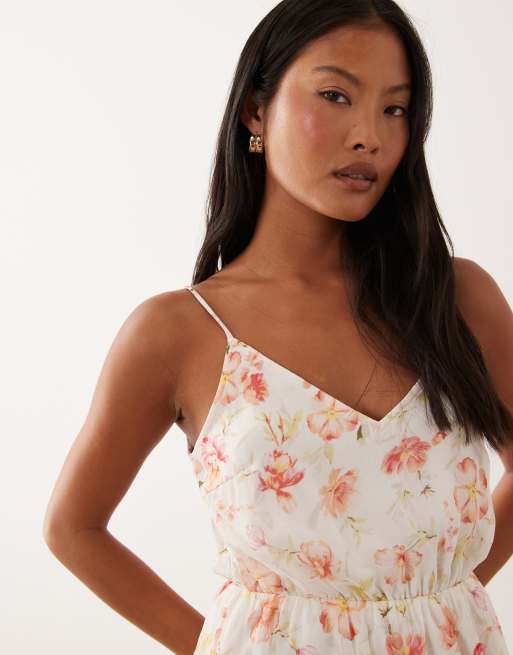 VILA Petite woven cami mini dress in white floral print, 2 of 4