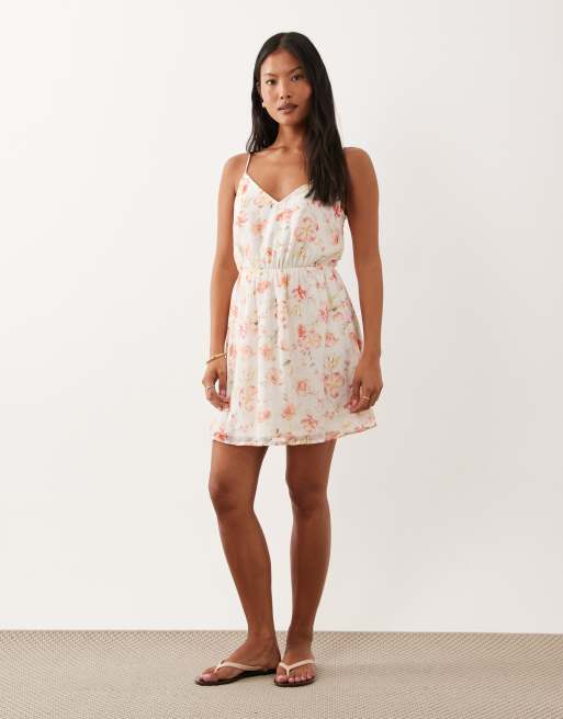 VILA Petite woven cami mini dress in white floral print, 3 of 4