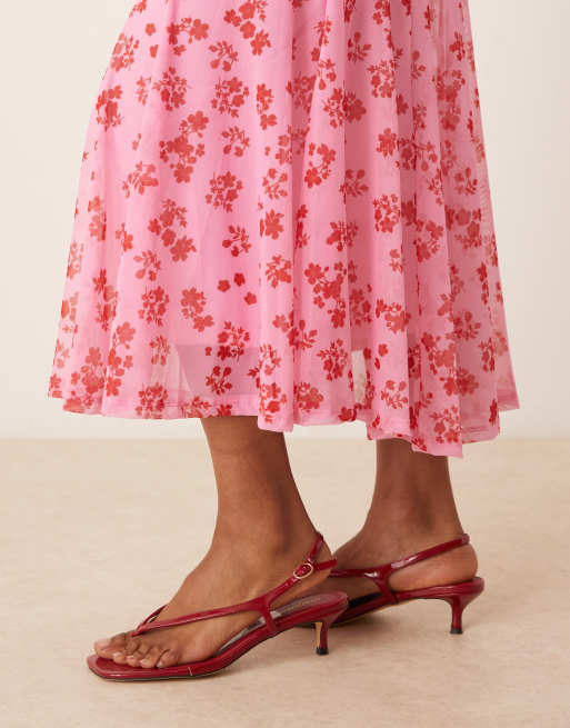 Vila - Pink cami-maxikjole i mesh med firkantet hals og blomsterprint, 2 af 4