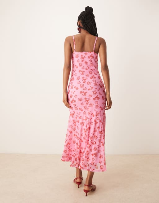 Vila - Pink cami-maxikjole i mesh med firkantet hals og blomsterprint, 3 af 4