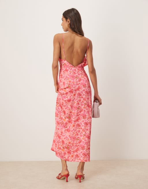 Vila - Pink cami-maxikjole i satin med blomsterprint, 2 af 4