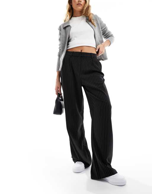 Vila pinstriped wide leg trousers in black | ASOS