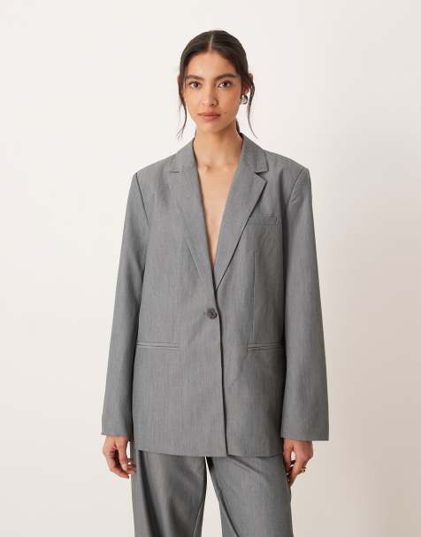 Vila pintuck detail tailored blazer co-ord in medium grey melange