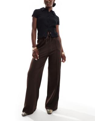 pintuck wide leg pants in chocolate brown