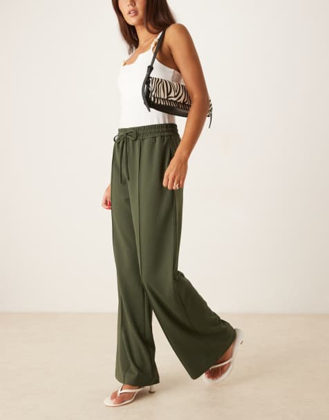 VILA pintuck wide leg pants in deep khaki green - view 1