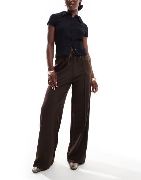 Vila pintuck wide leg trousers in chocolate brown - view 1