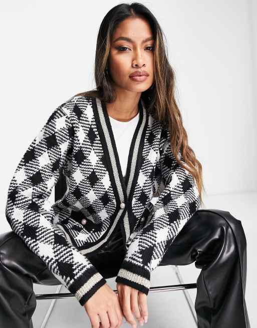 Vila plaid cardigan with pearl buttons in mono
