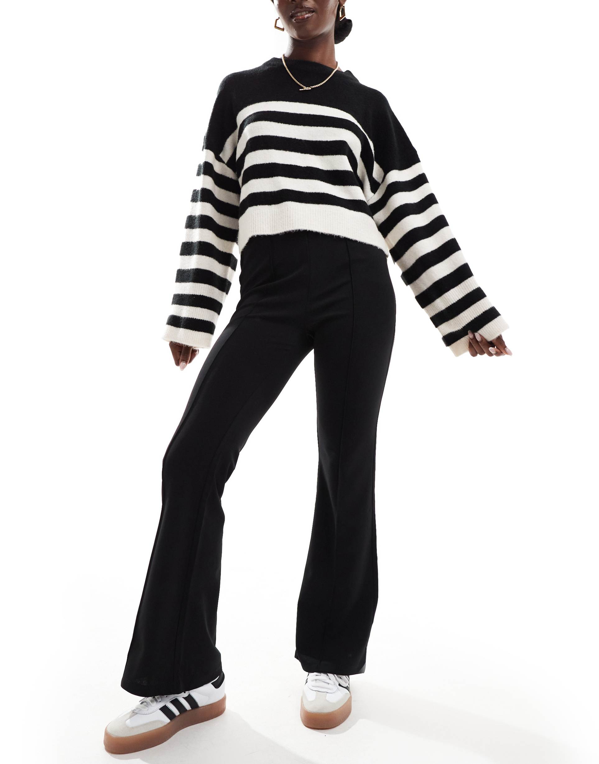 vila pleat front jersey flared pants in black