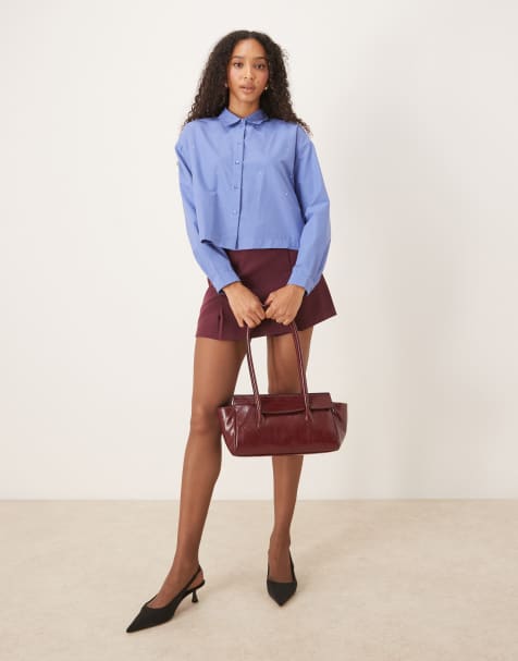 VILA pleat front mini skort in burgundy - view 1