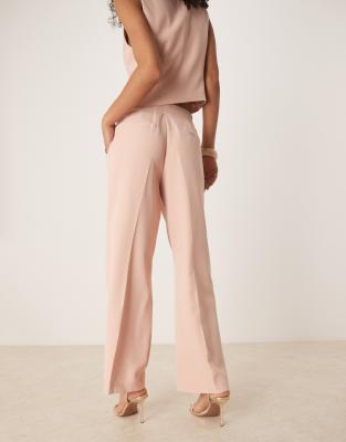 Vila pleat front tailored wide leg pants in peach whip