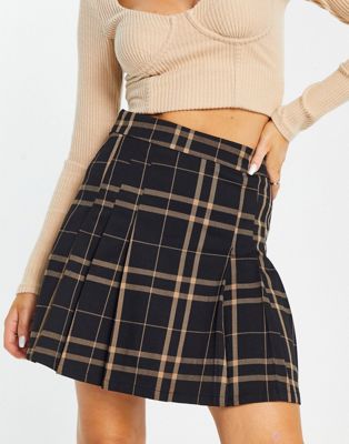 Vila pleated kilt mini skirt in black check