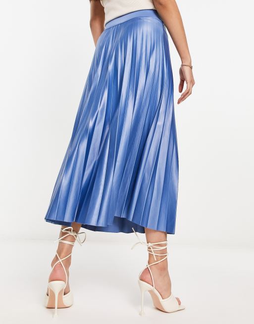 Blue metallic pleated midi skirt sale