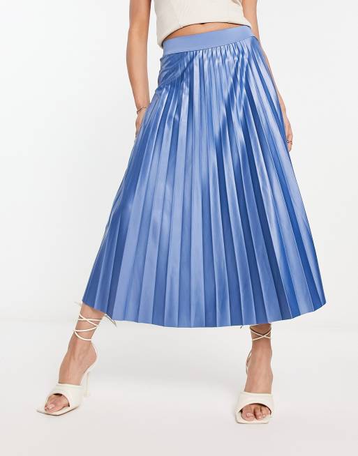 Blue metallic shop pleated midi skirt