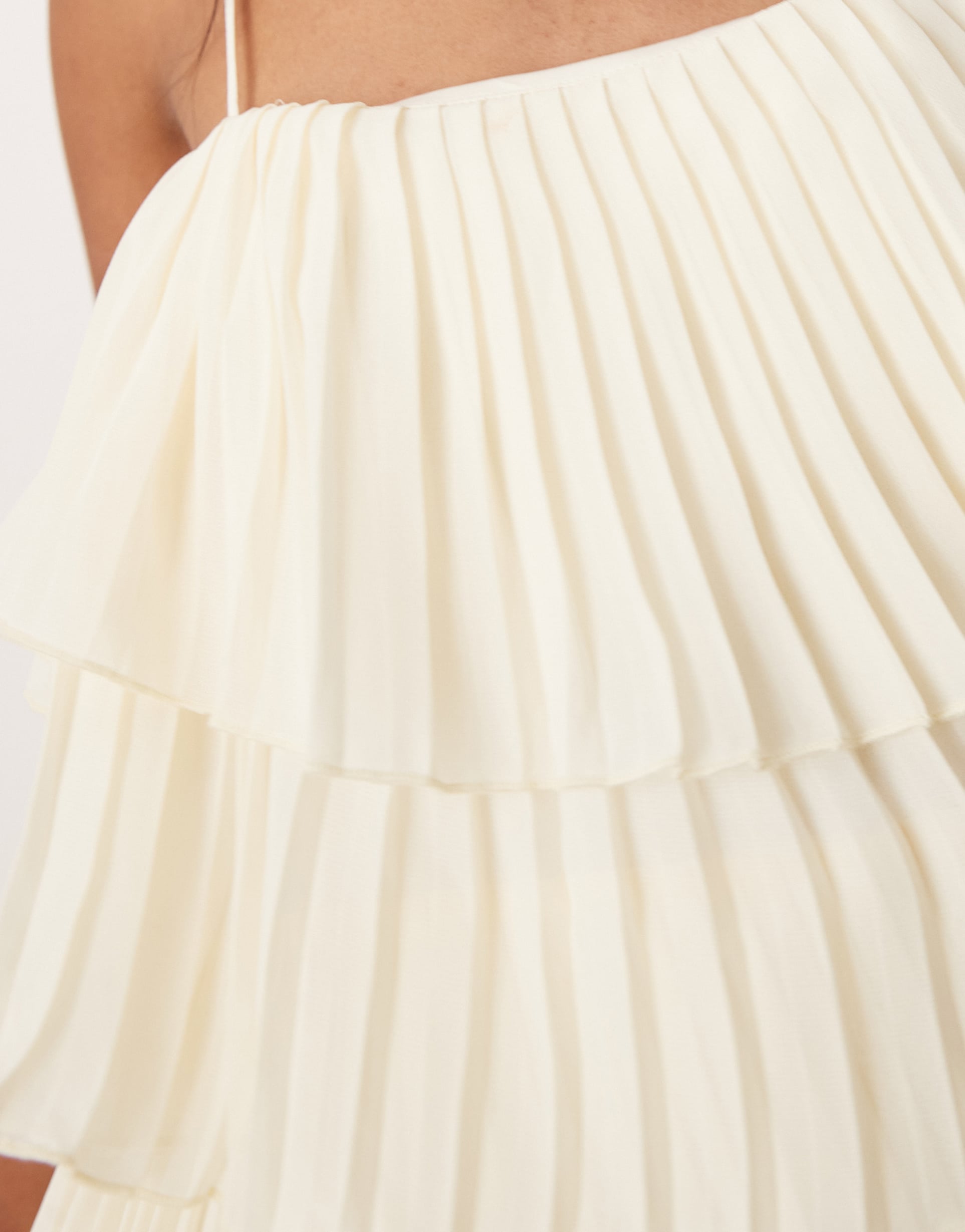 vila pleated ruffle layer cami maxi dress in birch cream