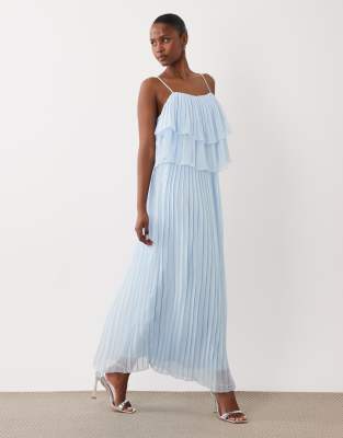 Vila Pleated Ruffle Layer Cami Maxi Dress In Blue