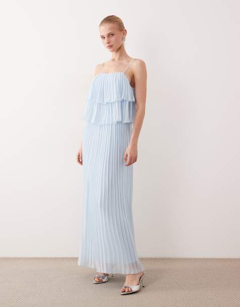 VILA pleated ruffle layer cami maxi dress in light blue - view 1