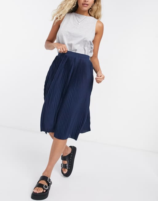 Navy pleated shop skirt asos