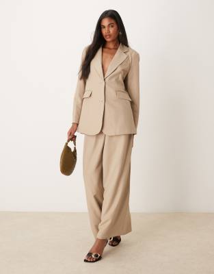 pleated wide leg pants in stone - part of a set-Neutral