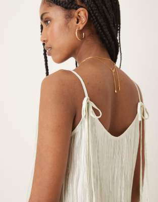Vila Crinkle Cotton Maxi Cami Slip Dress In White