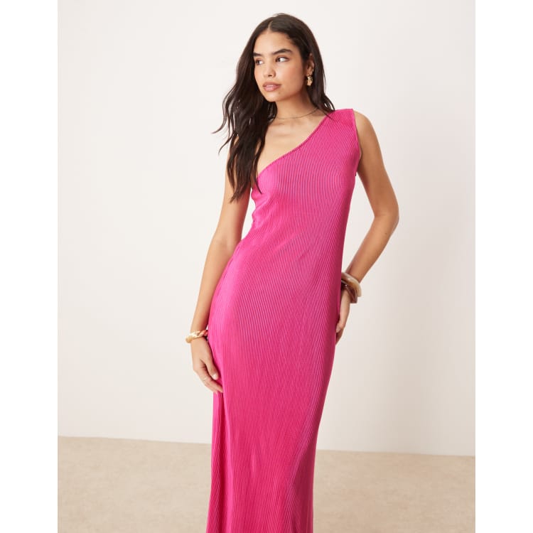Vila plisse one-shoulder sleeveless maxi dress in raspberry
