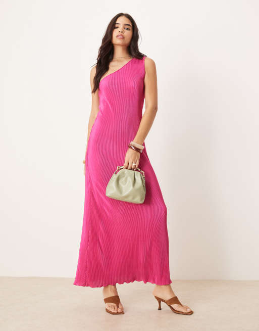 plisse one shoulder dress Women's Gold Glitter Plisse Ruched One Shoulder Midi Dress