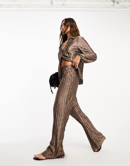 Vila plisse pants in taupe - part of a set