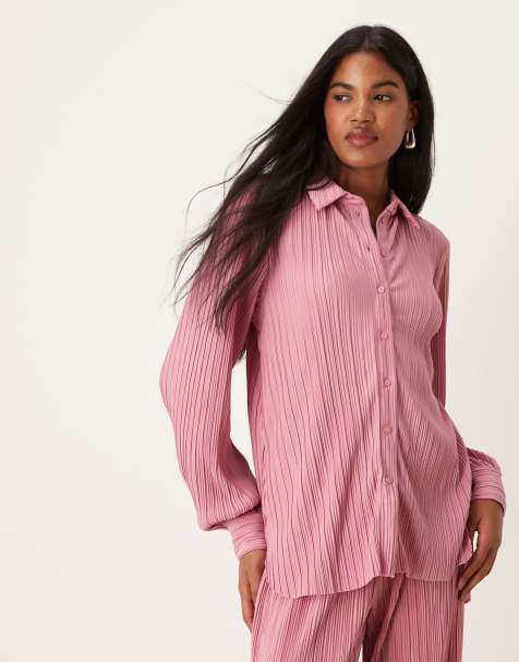 Vila plisse shirt co-ord in dusty pink - view 1