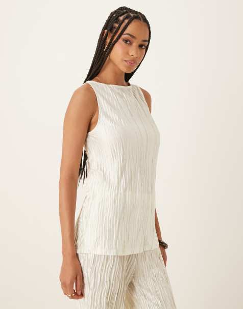 Vila plisse slash neck sleeveless top in pale silt green tie dye - part of a set - view 1