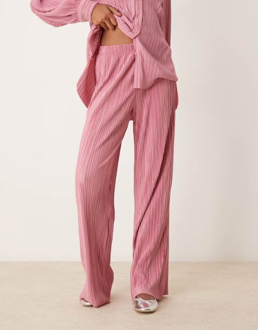 VILA plisse wide leg pants in dusty pink (part of a set), 2 of 5