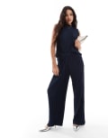 [Vila] Vila plisse wide leg pants in navy (part of a set) S Navy blazer