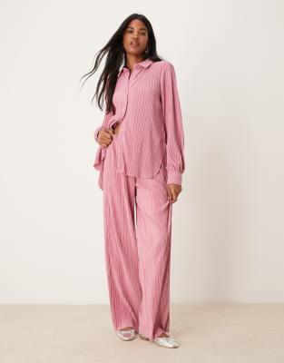 Vila Vila plisse wide leg trouser co-ord in dusty pink