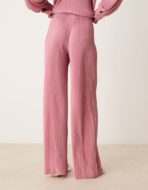 Vila plisse wide leg trouser co-ord in dusty pink, 4 of 5