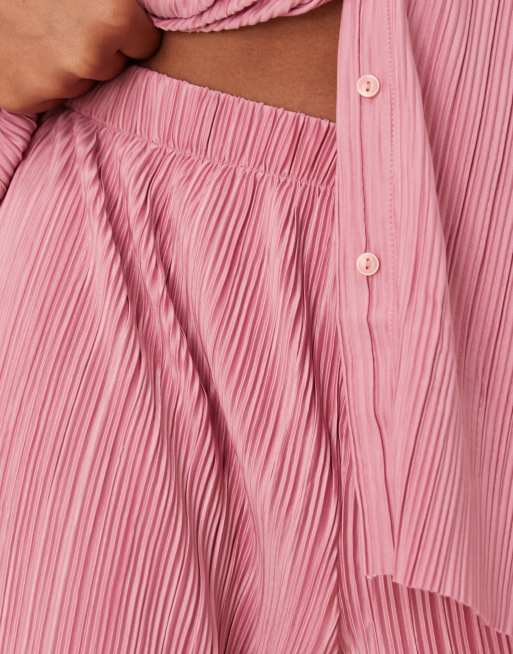 Vila plisse wide leg trouser co-ord in dusty pink, 5 of 5